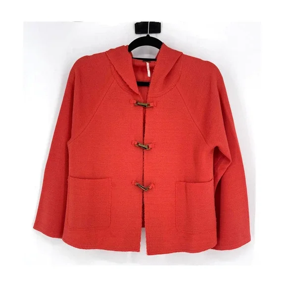 Free People Wool & Cotton Hooded Sweater Jacket Size L - Picture 1 of 6